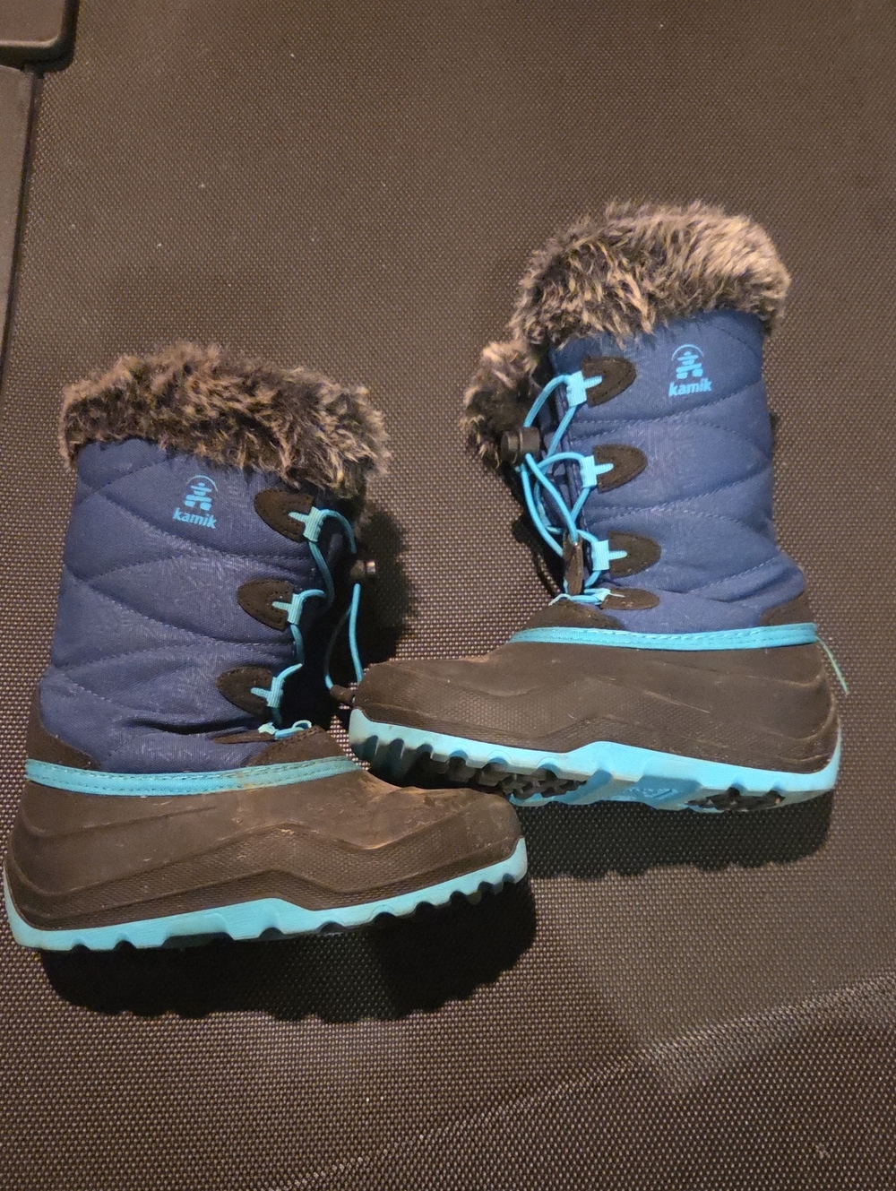 Kamik Kids Navy and Light Blue Insulated Snow Boots with Faux Fur Cuff